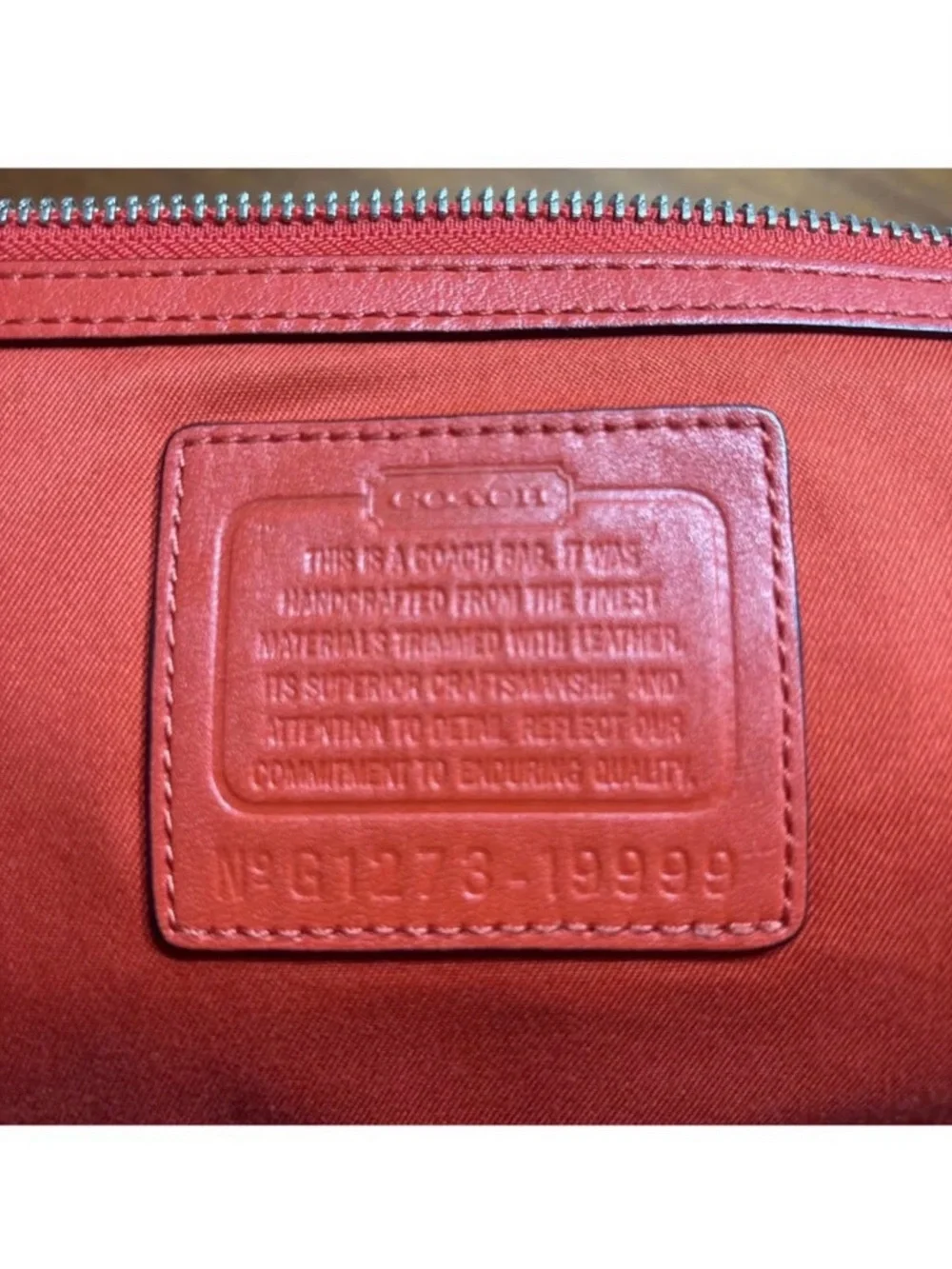 Coach Brown Signature Canvas Tote with Red Center Stripe